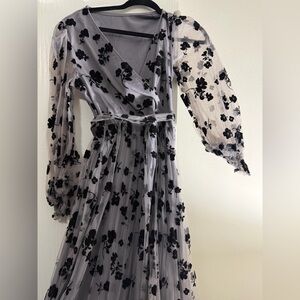 SHEIN Black Floral Long Sleeve Dress